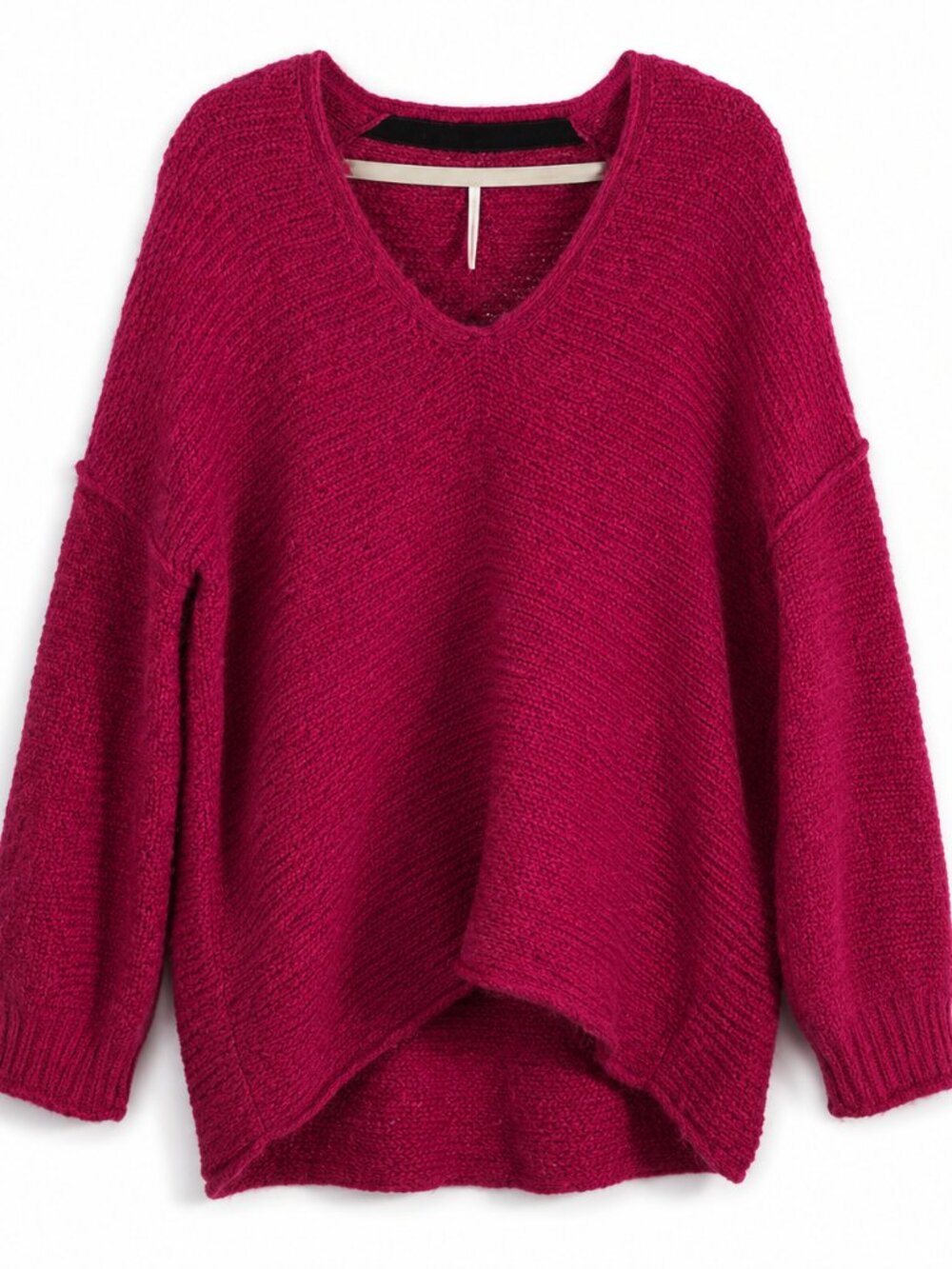 Free People 45% Alpaca Blend Oversized Sweater S Pink Hi Low V Neck Knit